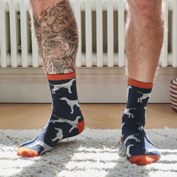Men's Navy Dog Lambswool Ankle Socks
