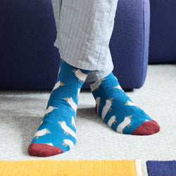 Men's Soft Lambswool Ankle Socks - Teal Sheep
