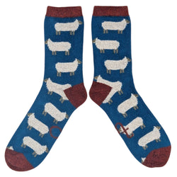 Men's Soft Lambswool Ankle Socks - Teal Sheep