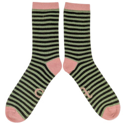 Men's Soft Lambswool Ankle Socks - Mint Green Stripe