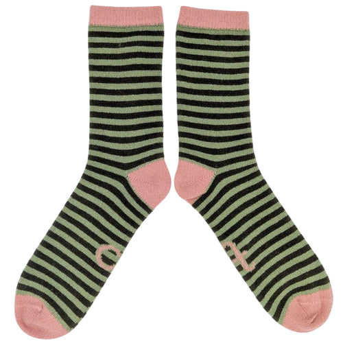 Men's Soft Lambswool Ankle Socks - Mint Green Stripe