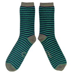 Men's Soft Lambswool Ankle Socks - Green & Navy Stripe