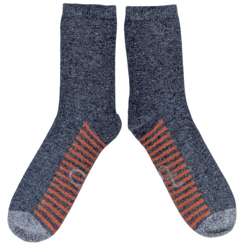 Men's Soft Lambswool Ankle Socks -  Grey Striped Sole