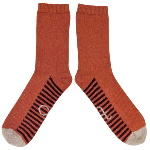 Men's Soft Lambswool Ankle Socks - Orange Striped Sole