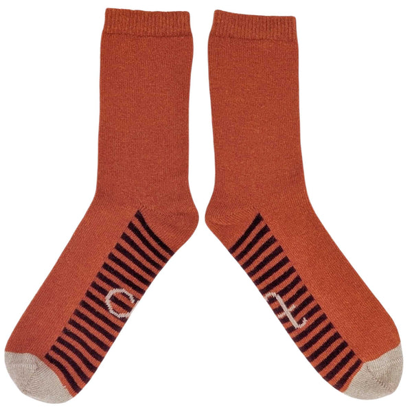 Men's Orange Striped Sole Lambswool Ankle Socks