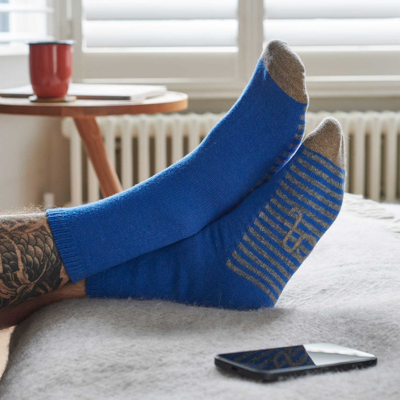 Men's Blue Striped Sole Lambswool Ankle Socks