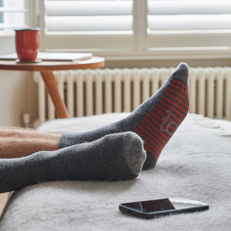 Men's Grey Striped Sole Lambswool Ankle Socks