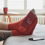 Men's Orange Striped Sole Lambswool Ankle Socks