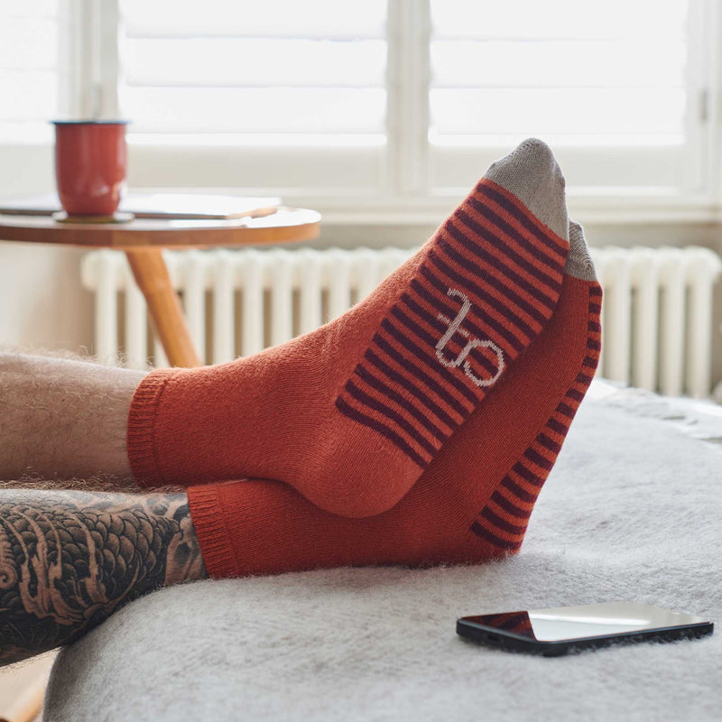 Men's Orange Striped Sole Lambswool Ankle Socks