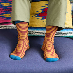 Men's Soft Lambswool Ankle Socks - Red & Mustard Stripe