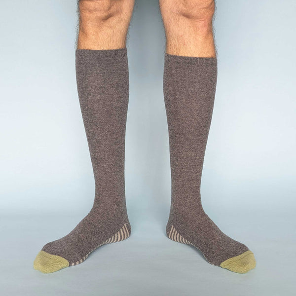 Men's Grey Striped Sole  Lambswool Knee Socks