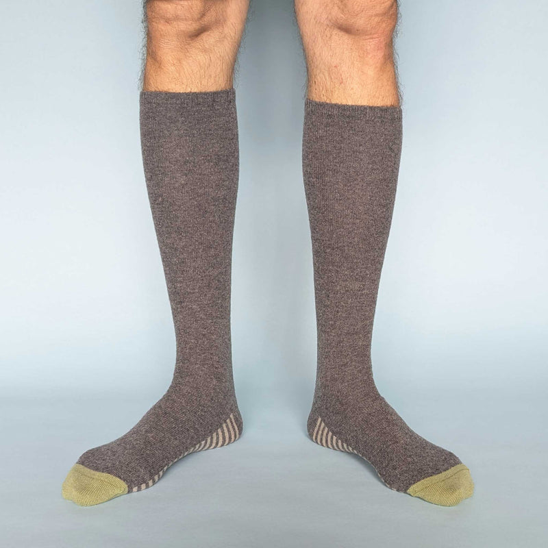 Men's Grey Striped Sole  Lambswool Knee Socks