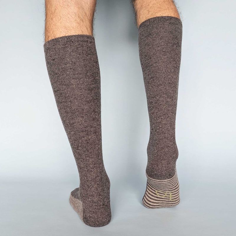 Men's Grey Striped Sole  Lambswool Knee Socks