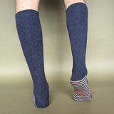 Men's Navy Striped Sole Lambswool Knee Socks