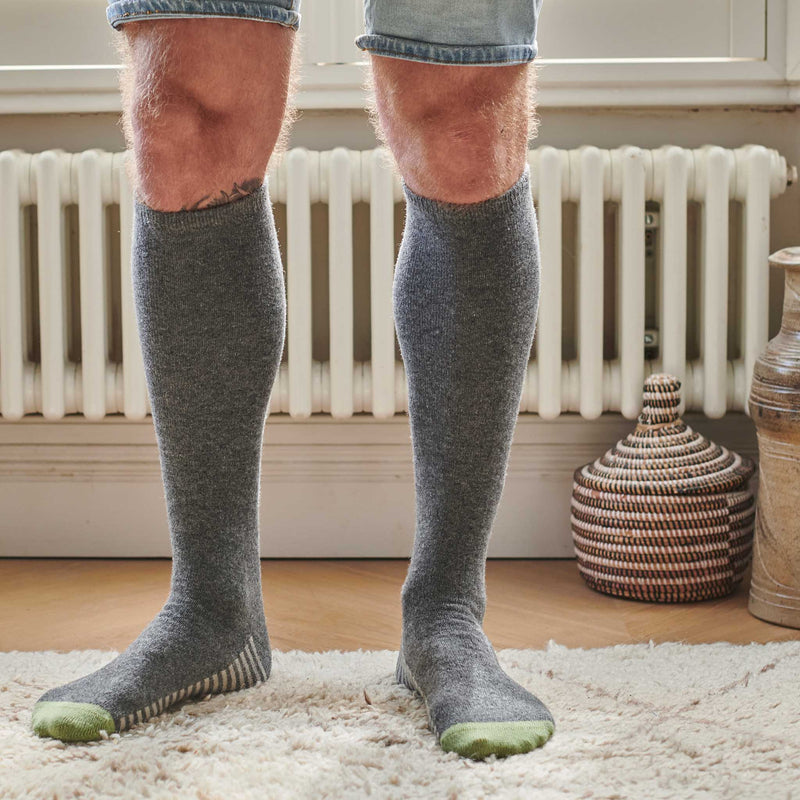 Men's Grey Striped Sole  Lambswool Knee Socks
