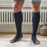 Men's Navy Striped Sole Lambswool Knee Socks