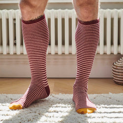 Men's Plum & Pink Stripe Lambswool Knee Socks