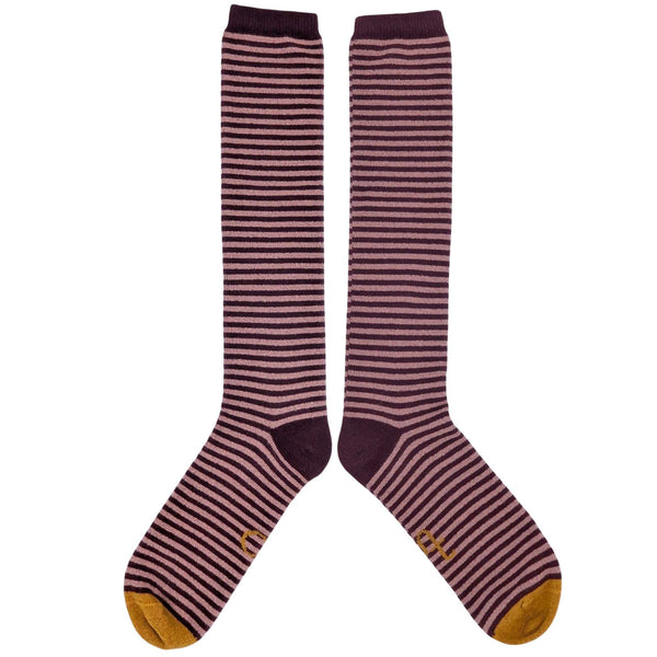 Men's Plum & Pink Stripe Lambswool Knee Socks