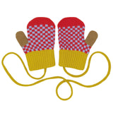 Kids' Lambswool Mittens on a String - Red & Light Blue Check