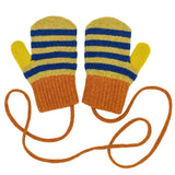 Kids' Lambswool Mittens on a String - Green & Blue Stripe