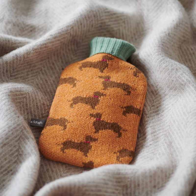 Mini Lambswool Hot Water Bottle Set - Peach Sausage Dogs