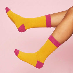 Women's Bright Yellow & Bright Pink Lambswool Ankle Socks