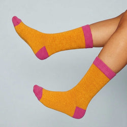 Women's Ginger & Bright Pink Lambswool Ankle Socks