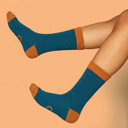 Women's Petrol & Rust Lambswool Ankle Socks