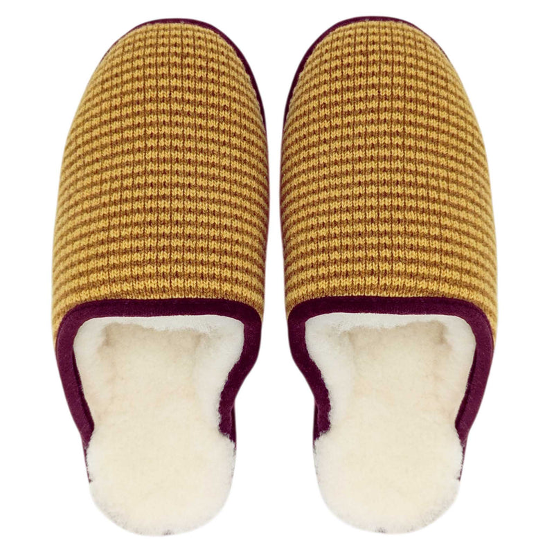 Yellow Stripe Lambswool & Sheepskin Slippers
