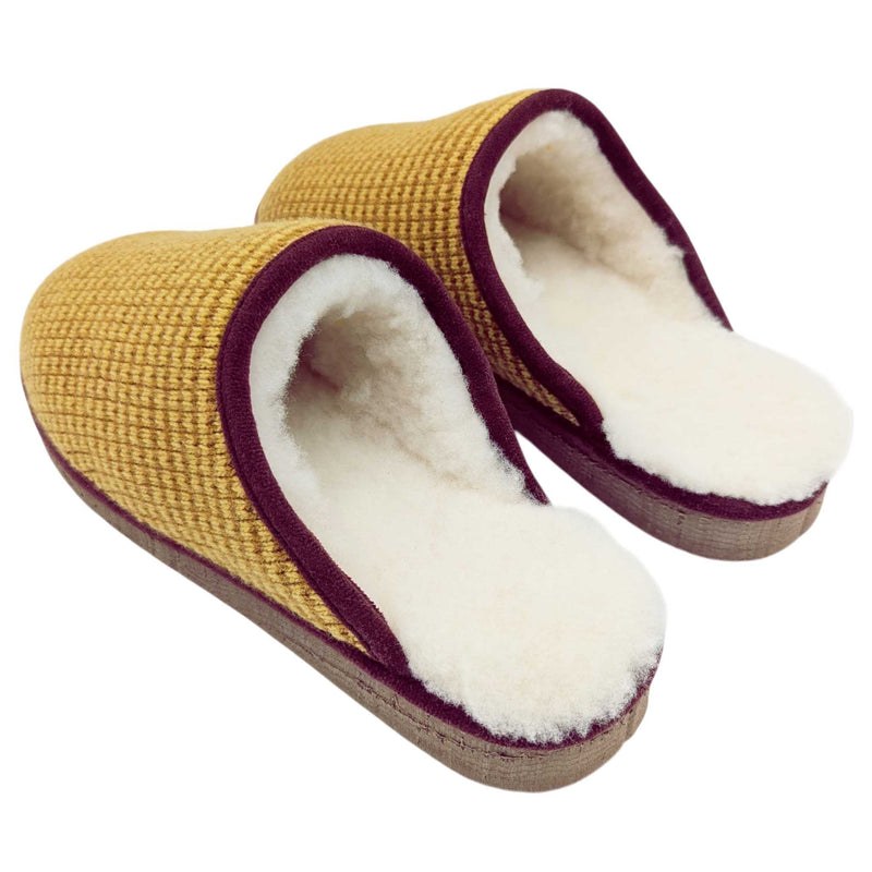 Yellow Stripe Lambswool & Sheepskin Slippers