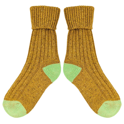 Unisex Recycled Silk Blend Chunky Socks - Mustard & Mint