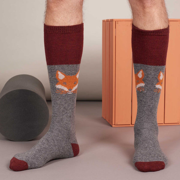 Men's Dark Grey Fox Lambswool Knee Socks