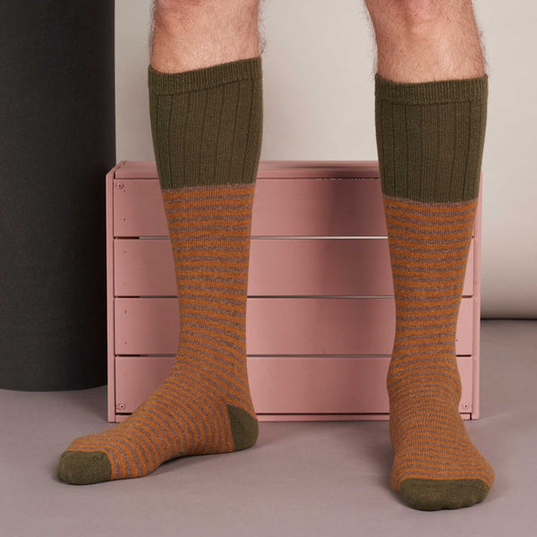 Men's Mustard Stripe Lambswool Knee Socks