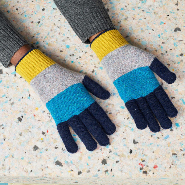 Men's Navy & Electric Yellow Colour Block Gloves