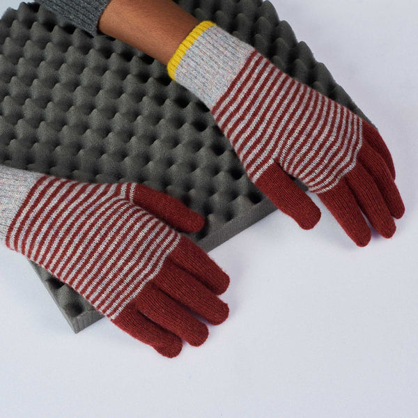Men's Sienna & Concrete Stripy Lambswool Gloves