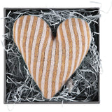 Knitted Gold & Light Pink Stripy Heart With Lavender