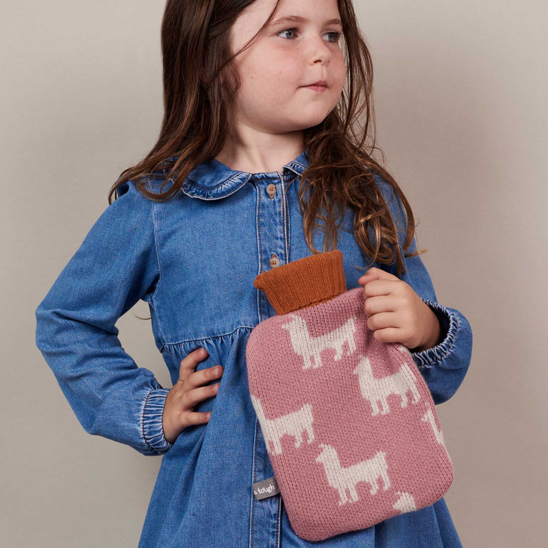 Mini Lambswool Hot Water Bottle Set - Dusky Pink Llamas