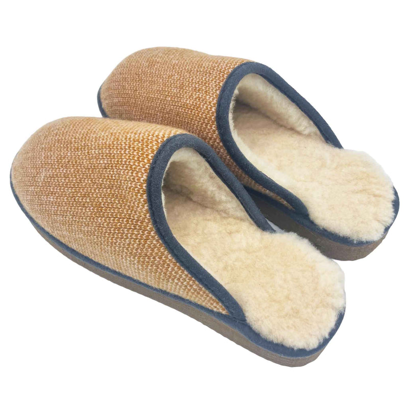 mustard check knitted lamsbwool slippers lined with sheepskin 