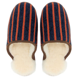 Navy & Orange Stripe Lambswool & Sheepskin Slippers