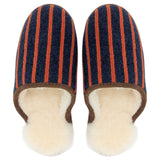 Navy & Orange Stripe Lambswool & Sheepskin Slippers