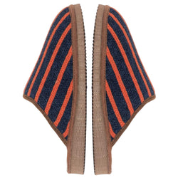 Navy & Orange Stripe Lambswool & Sheepskin Slippers