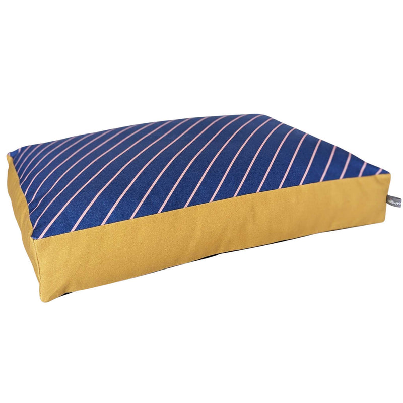 Dog Bed - Navy Pinstripe Printed Cotton