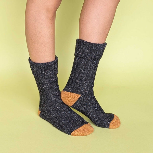 Unisex Navy & Mustard  Recycled Silk Blend Chunky Socks