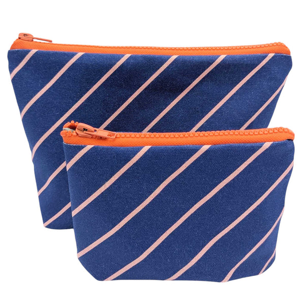 Navy Pin Stripe Cotton Pouch - Set of Two