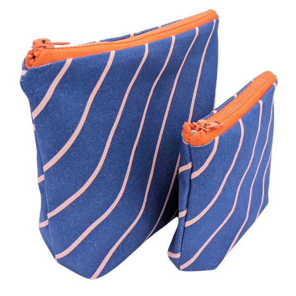 Navy Pin Stripe Cotton Pouch - Set of Two