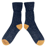 Unisex Navy & Mustard  Recycled Silk Blend Chunky Socks