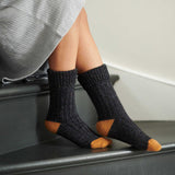Unisex Navy & Mustard  Recycled Silk Blend Chunky Socks