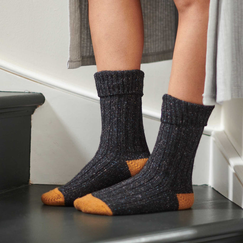 Unisex Navy & Mustard  Recycled Silk Blend Chunky Socks