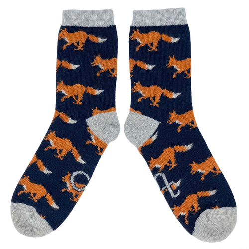 Men's Soft Lambswool Ankle Socks - Midnight Fox