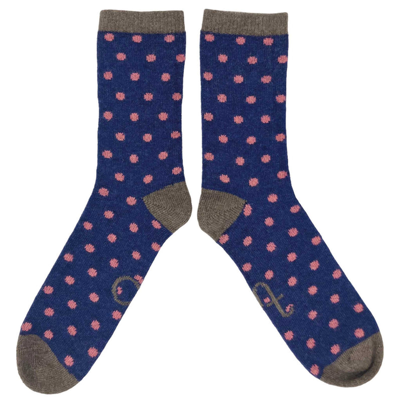 Men's Navy & Pink Small Spot Lambswool Ankle Socks